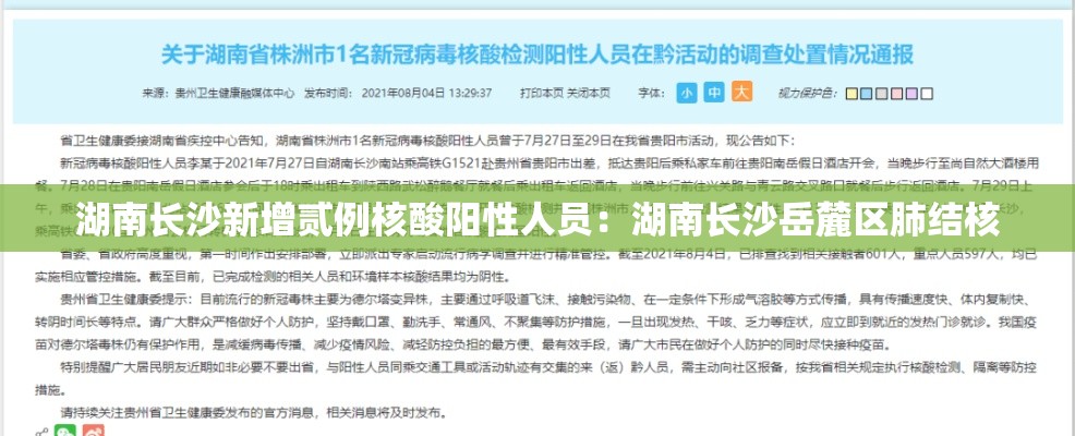 湖南长沙新增贰例核酸阳性人员：湖南长沙岳麓区肺结核