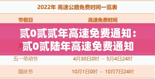贰0贰贰年高速免费通知：贰0贰陆年高速免费通知