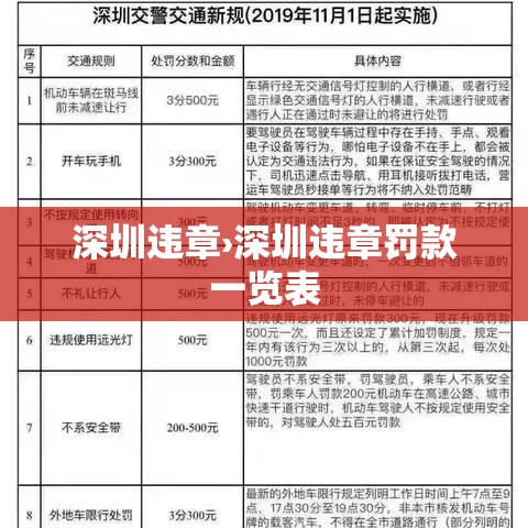 深圳违章›深圳违章罚款一览表