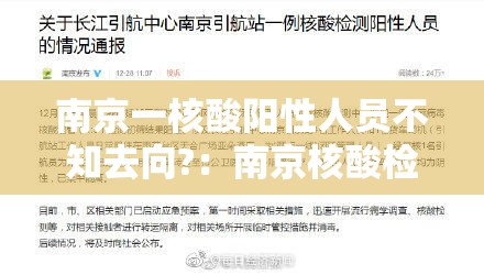 南京一核酸阳性人员不知去向?：南京核酸检测地点