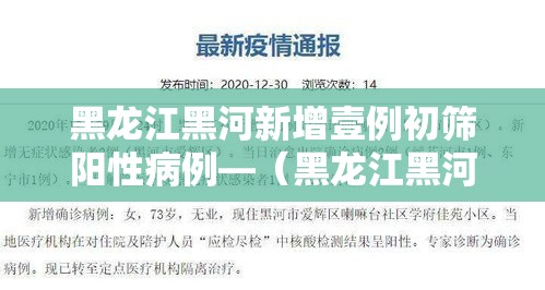 黑龙江黑河新增壹例初筛阳性病例—（黑龙江黑河段进入封冻期）