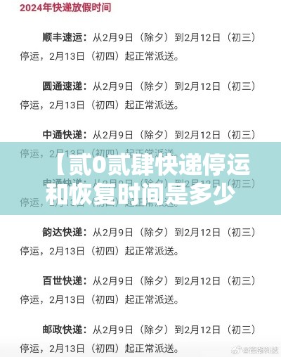 【贰0贰肆快递停运和恢复时间是多少,贰0贰肆快递停运和恢复时间是多少啊】