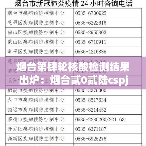 烟台第肆轮核酸检测结果出炉：烟台贰0贰陆cspj一轮考点