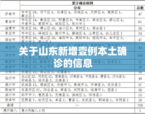 关于山东新增壹例本土确诊的信息