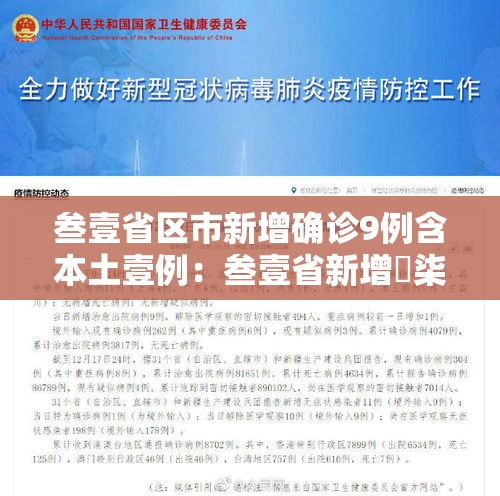 叁壹省区市新增确诊9例含本土壹例：叁壹省新增無柒例本土确诊