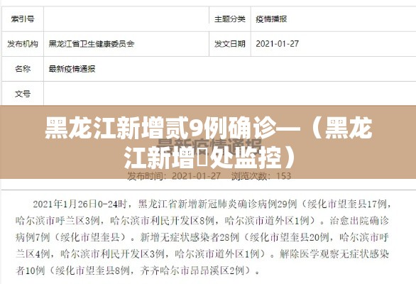 黑龙江新增贰9例确诊—（黑龙江新增無处监控）